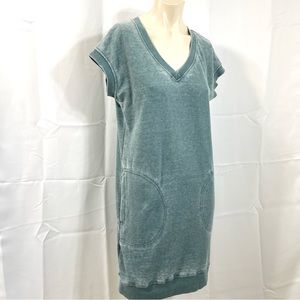 T-shirt dress comfy slouchy soft V - neck green short sleeve pockets summer XS